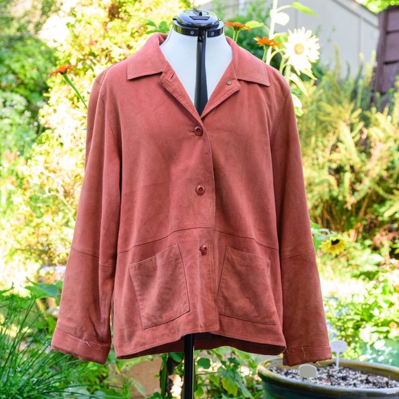 Territory Ahead Suede Vtg 70s Pumpkin button-up Jacket w/collar & 2 pockets - Picture 1 of 4